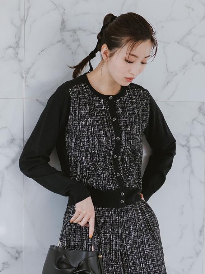 【新品タグ付】CELFORD ツイードドッキングニットカーディガン 36 セルフォード CELFORD ツィードドッキングニットカーディガン